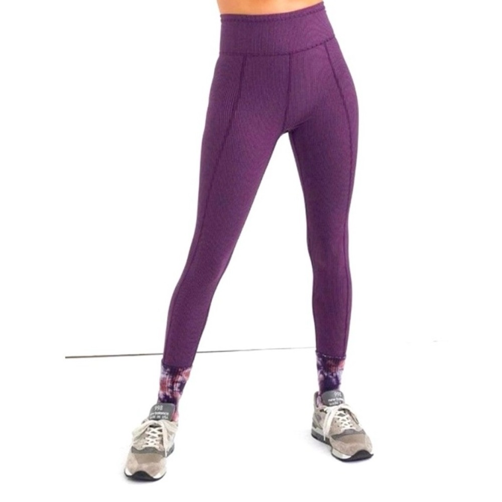 For Love & Lemons Purple Ribbed High Waist Leggings XS NWT